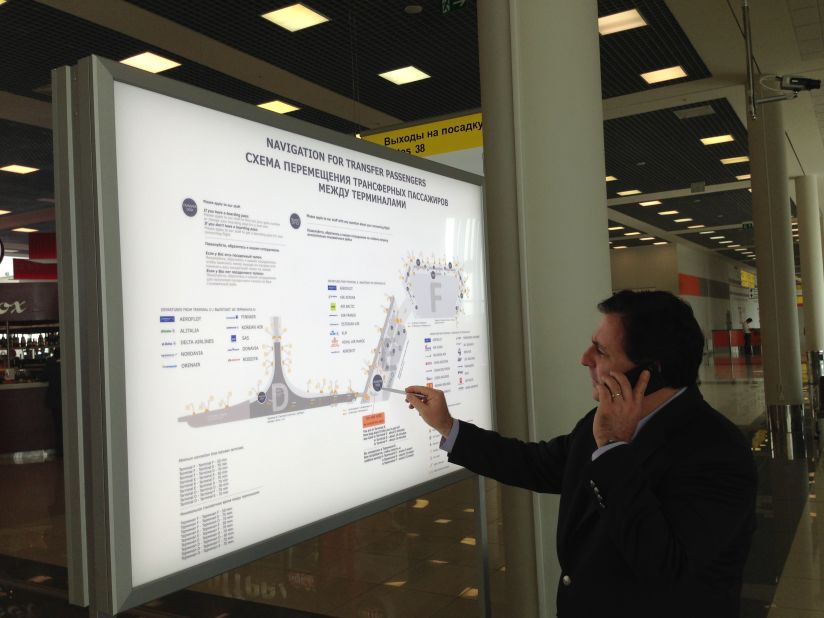 CNN's John Defterios and his crew have been inside the transit zone of Sheremetyevo International Airport for more than 24 hours. Like Edward Snowden, he cannot step foot on Russian soil without special visa clearance. Pictured here on June 26, Defterios surveys part of his new land: Terminals D, E and F.
