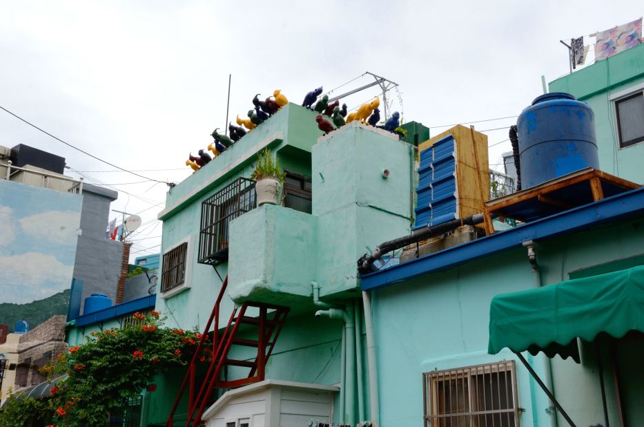 "People and Birds," by artist Jun Young-jin (look on the roof) is one of many art installations placed in houses throughout the village. 