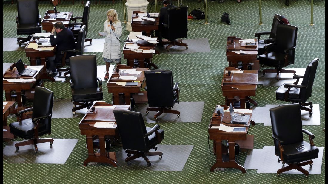 Davis filibuster took place in an near empty Senate floor. The bill she was fighting would have banned abortion after 20 weeks of pregnancy and force many clinics to upgrade their facilities and be classified as ambulatory surgical centers.