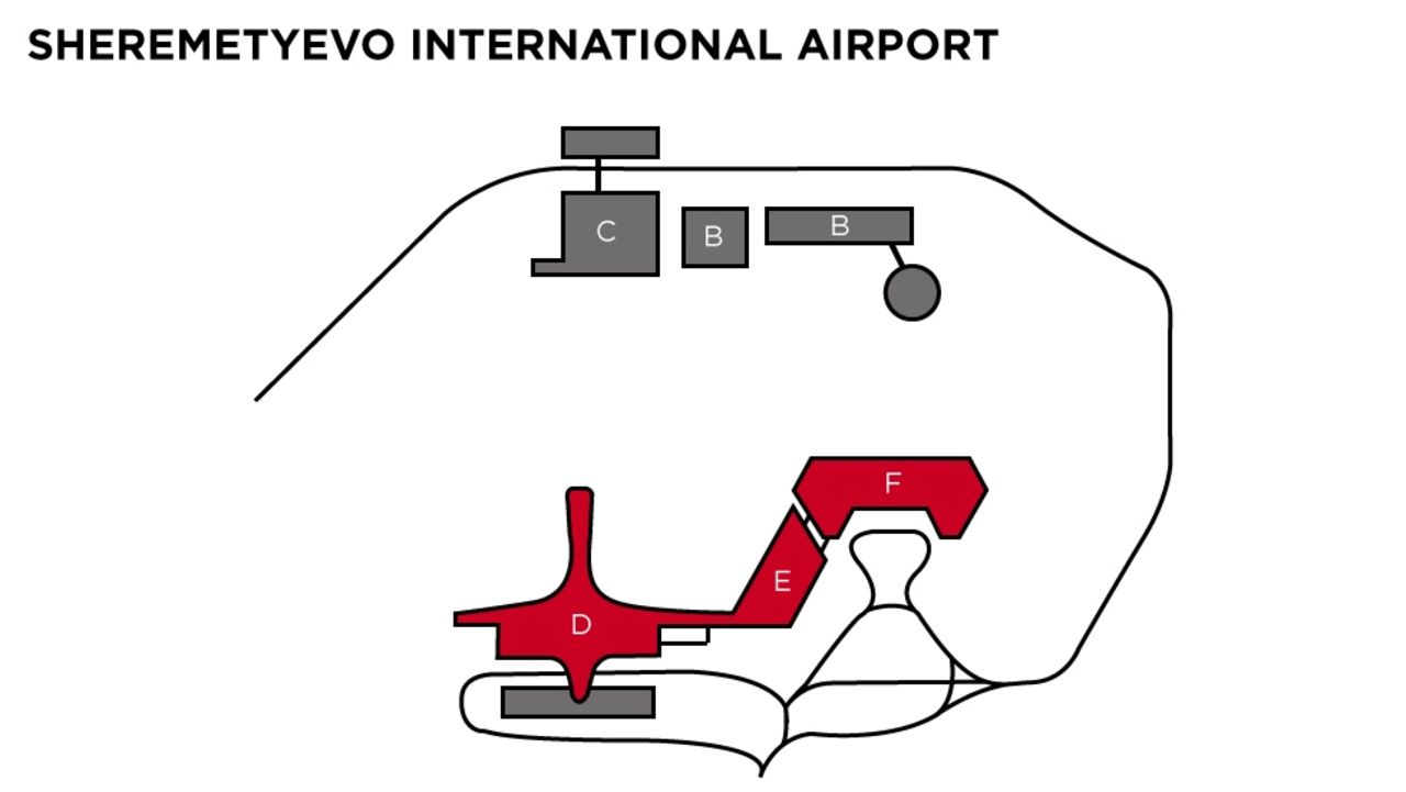 The international transit zone includes Terminals D, E and F. The rest of the airport is off-limits to anyone without a Russian visa, including Snowden.