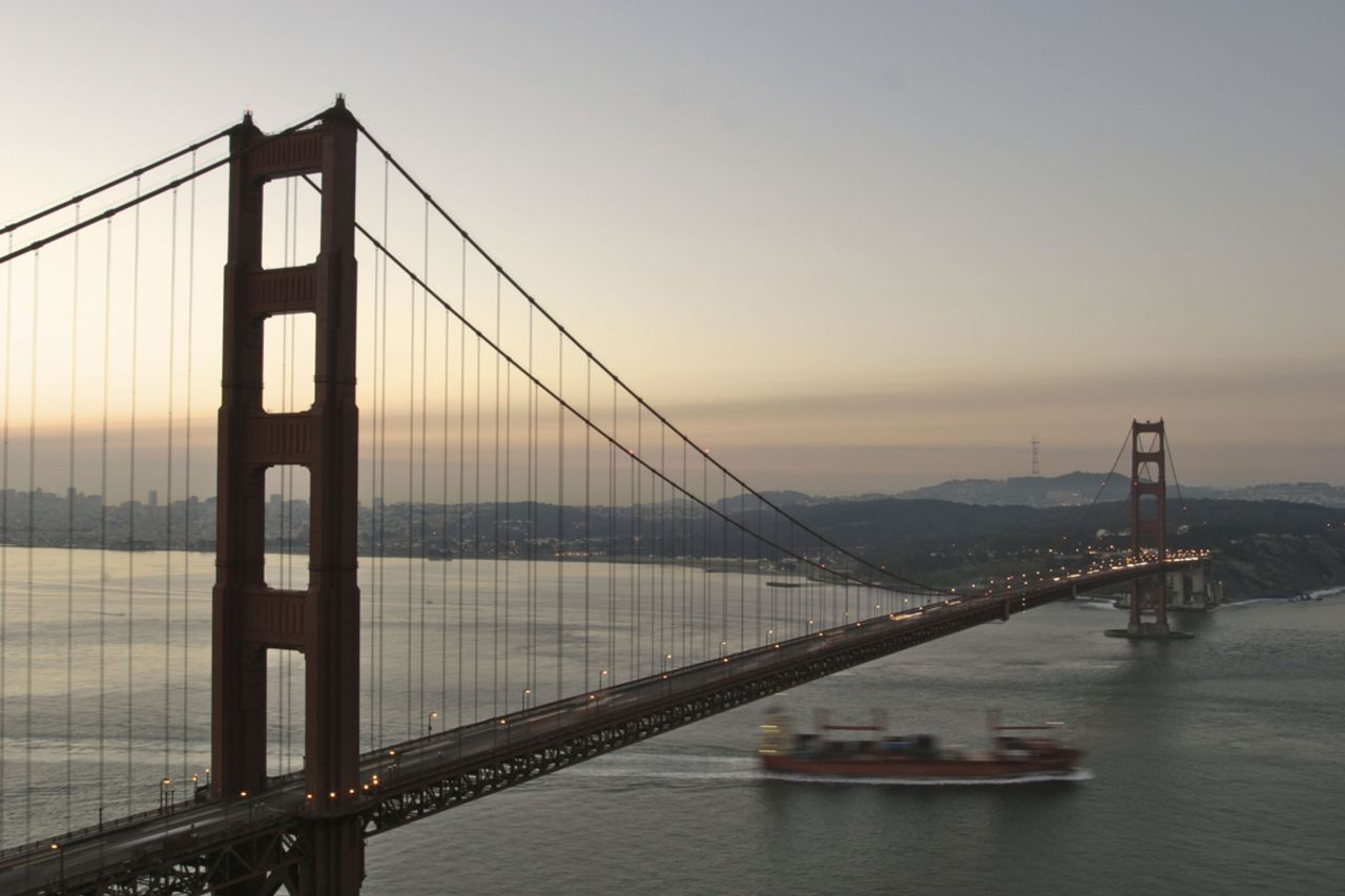 Each of the bridge's two main cables is made of 27,572 strands of wire. <br />Often referred to as "the bridge that couldn't be built," the Golden Gate Bridge crosses the stretch of water nicknamed "the Golden Gate" by gold prospectors heading to the Californian hills. Prior to 1937, San Francisco was America's largest city but its growth rate was slow compared to others, due to the lack of a link with other communities around the bay. The size of the strait (2,042 meters wide) combined with strong winds and regular earthquakes led many construction experts to say a bridge couldn't be built. The solution? Huge amounts of concrete, 128,747 kilometers (80,000 miles) of wire housed inside two cables, 600,000 rivets and a whole lot of hard work. <strong>Completion date: </strong>May 27, 1937.
