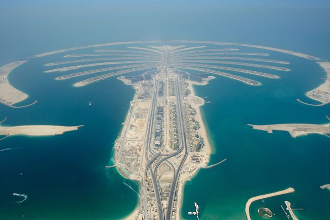 The Palm islands comprise approximately 100 million cubic meters of rock and sand. <br />In total, 210 million cubic meters of rock, sand and limestone were reclaimed (through dredging) to create the islands, with 10 million cubic meters of rock used in the outer ring alone. The rocks used for both islands were transported from 16 quarries throughout the UAE and the materials used are enough to build a wall that could circle the world three times. <strong>Completion date:</strong> September 24, 2008.