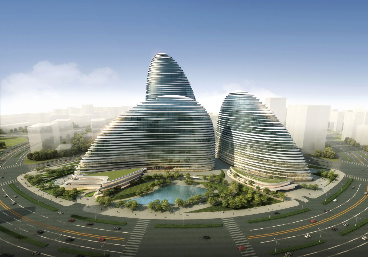 SOHO Peaks, currently under construction and due to open in 2014, is a second building by the architect Zaha Hadid, midway between Beijing city and airport. 