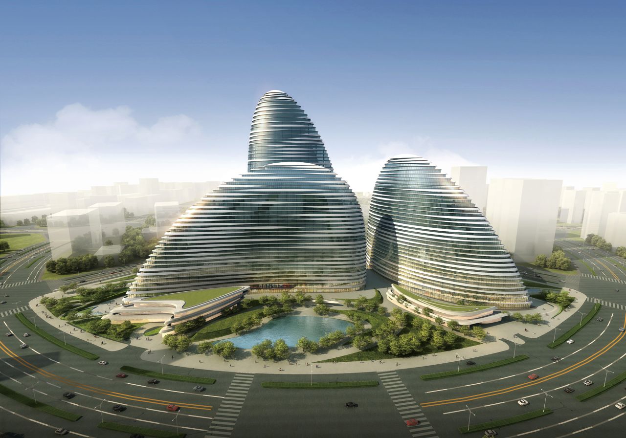 SOHO Peaks, currently under construction and due to open in 2014, is a second building by the architect Zaha Hadid, midway between Beijing city and airport.