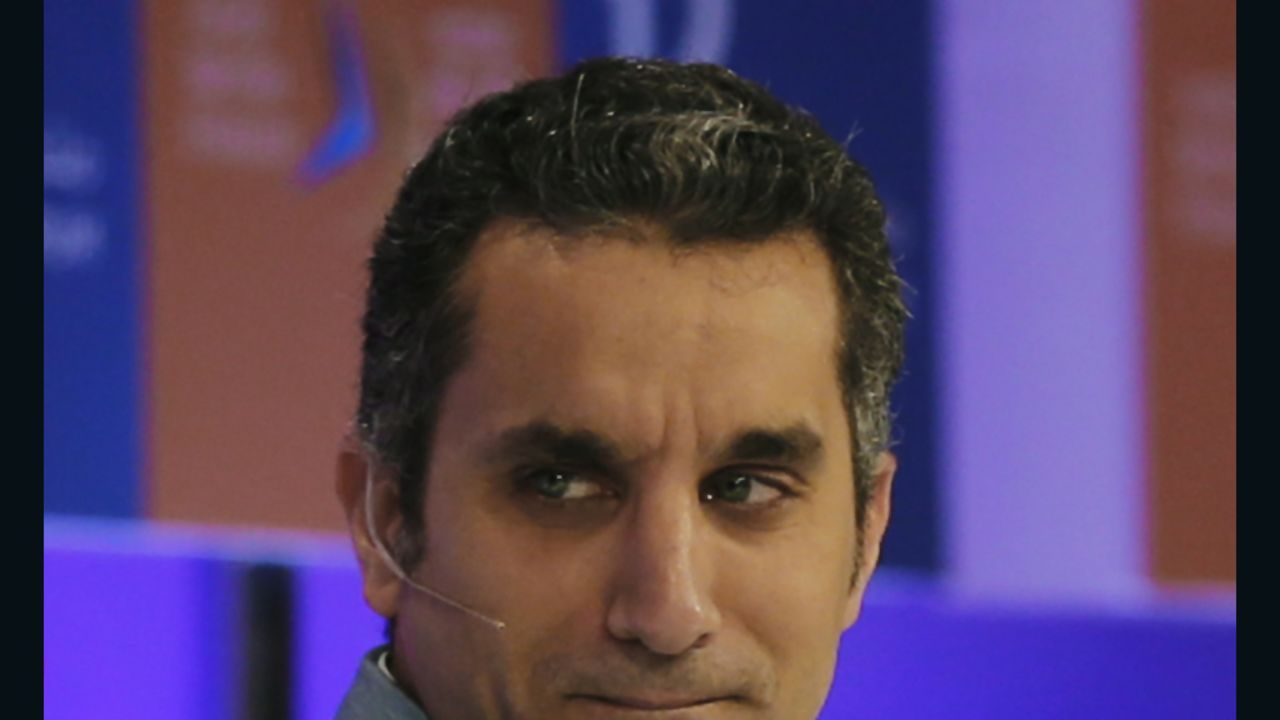 File: Egyptian satirist and television host Bassem Youssef, pictured here in 2013, announced on Monday his political satirical show will no longer air on Egyptian TV. 