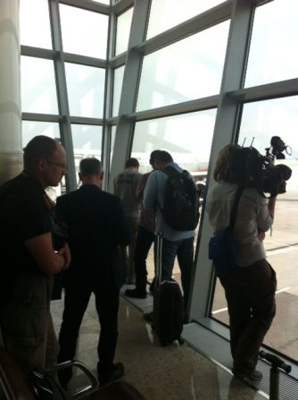 Another day, another stakeout at Moscow Airport waiting for Snowden. This time journalists film the flight to Cuba that took off Thursday.