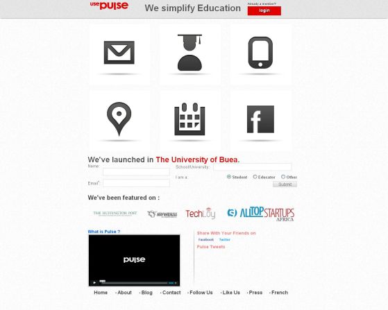 "Wish your university had a social network that doubles as a notice board and online classroom? Meet Cameroon's <a  target="_blank" target="_blank"><strong>Pulse</strong></a>. <br />"The platform connects students and teachers, and Pulse offers $50 Android-based tablets for use at free university Wi-Fi hotspots. Notes, assignments and notices all at your fingertips. " 