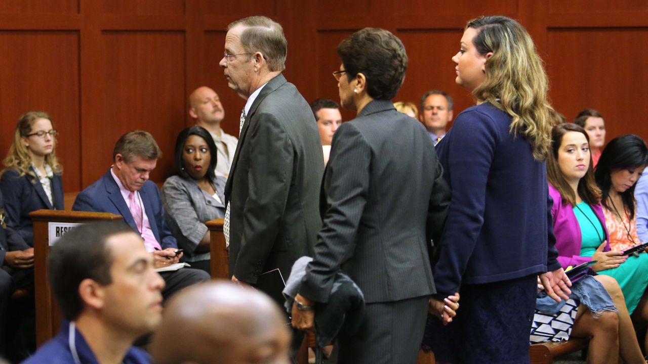 Robert and Gladys Zimmerman, along with George Zimmerman's now ex-wife Shellie, leave court on June 24, 2013.