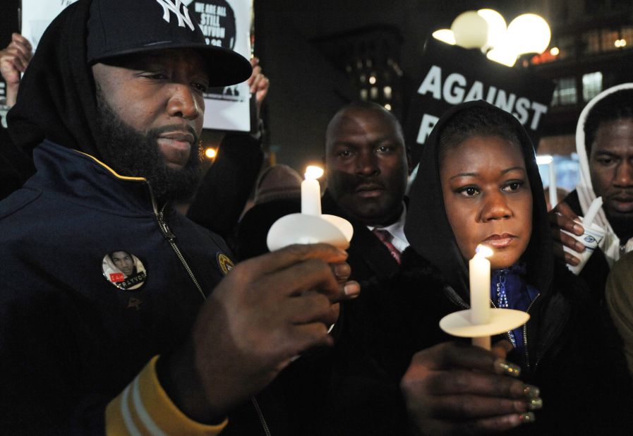 Trayvon Martin's parents, Tracy Martin, left, and Sybrina Fulton, attend a vigil in New York on February 26, 2013, marking the one-year anniversary of their son's death. George Zimmerman is on trial for killing the 17-year-old in Sanford, Florida. Since Trayvon's death, <a href="http://www.cnn.com/2012/03/27/living/history-hoodie-trayvon-martin/index.html">protesters have worn hoodies</a> in solidarity against racial profiling.