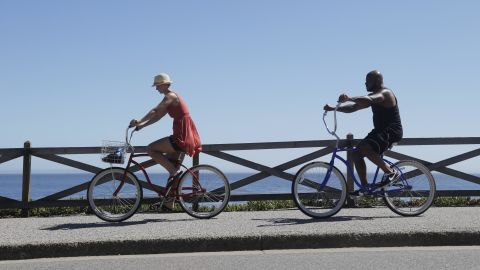 A couple bikes along the oceanfront in Santa Cruz on June 27.