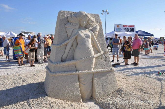 Each weekend before Thanksgiving, Treasure Island, Florida, hosts its <a href="http://www.mytreasureisland.org/sandingovations2013.htm" target="_blank" target="_blank">Sanding Ovations Masters Cup Sand Sculpting Competition</a>. In 2012, "Release," by Suzanne Ruseler of North Holland, Netherlands, won 3rd place.