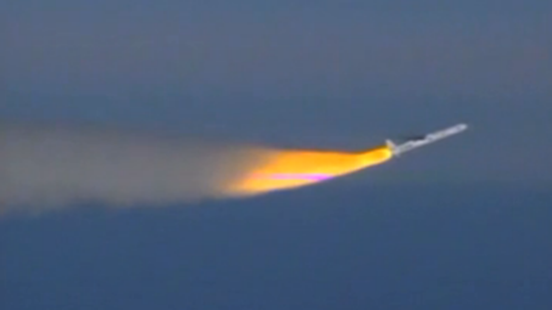This image taken from video shows the Pegasus rocket taking off with the IRIS spacecraft on board on June 27.