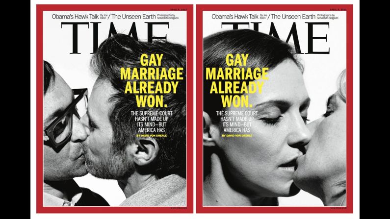 Time magazine's April 8, 2013, double cover drew controversy as the U.S. Supreme Court took up two cases centered on same-sex marriage laws.