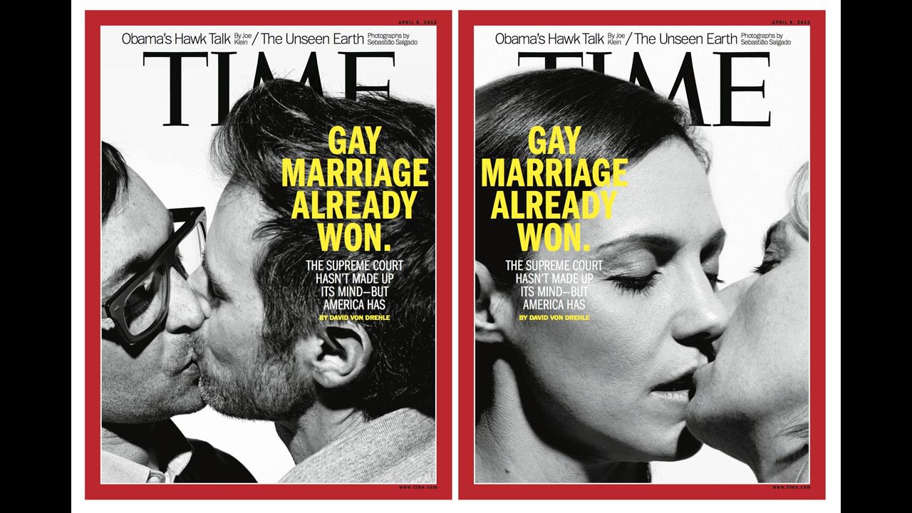 Time magazine's April 8, 2013, double cover drew controversy as the U.S. Supreme Court took up two cases centered on same-sex marriage laws.