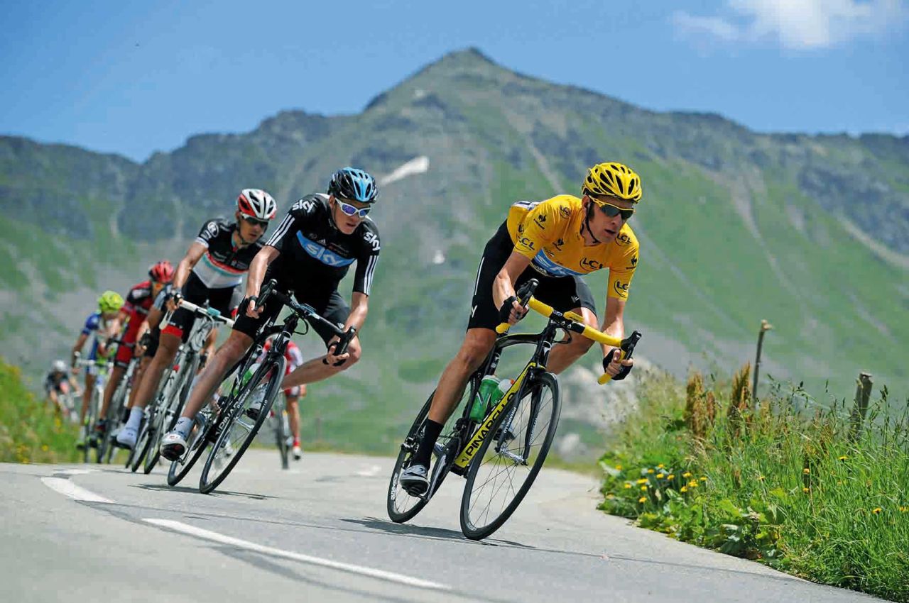 2012 Tour de France winner Bradley Wiggins leads this year's favorite Chris Froome on the way to his eventual triumph in Paris 