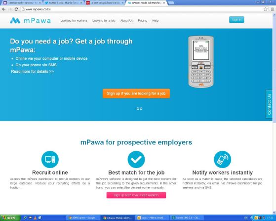 "<a href="http://mpawa.com/" target="_blank" target="_blank">mPawa</a> matches employers with potential employees via skills and experience. It's also SMS-based, which is ideal given that much of Africa is mobile-only."