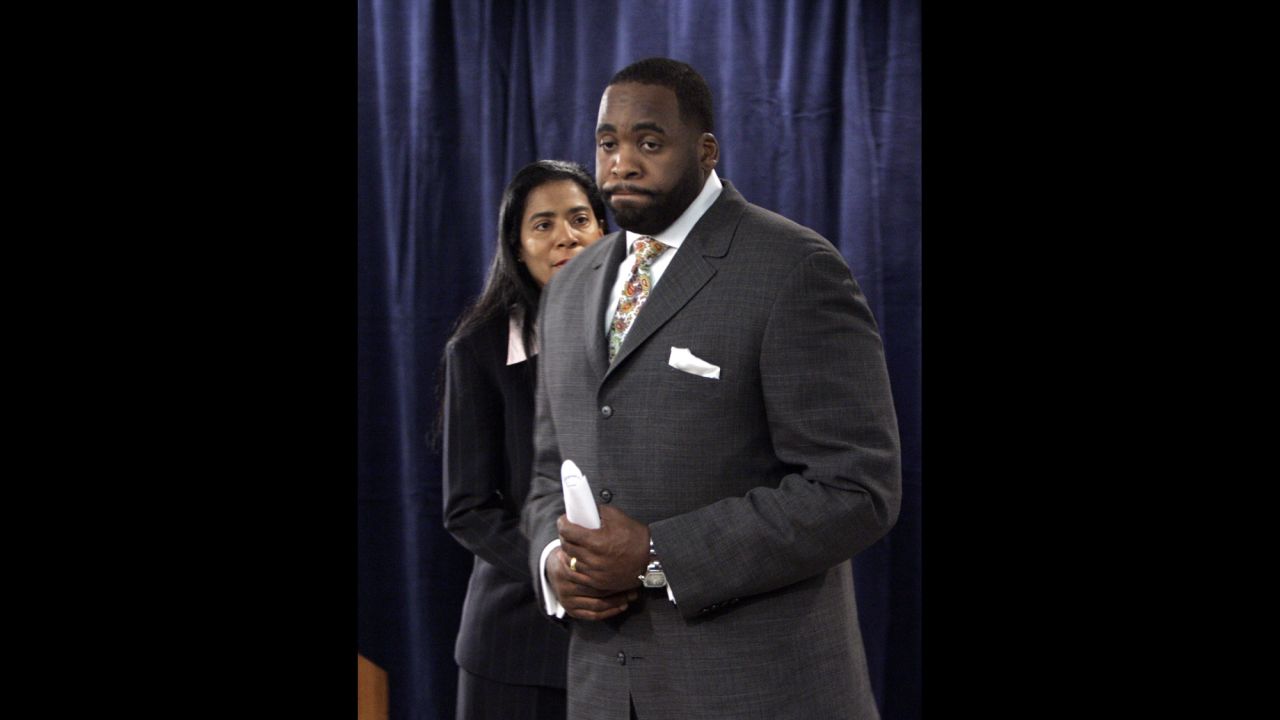 Here, Smith is seen with Detroit Mayor <a href="http://www.cnn.com/2013/03/11/justice/michigan-kilpatrick-verdict" target="_blank">Kwame Kilpatrick</a> in 2008. She was his spokeswoman when he was charged with perjury and other counts after sexually explicit text messages surfaced, appearing to contradict his sworn denials of an affair with a top aide. Kilpatrick resigned as mayor in 2008 and was convicted of several federal charges, including racketeering conspiracy, extortion and the filing of false tax returns.
