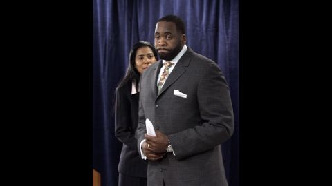 Here, Smith is seen with Detroit Mayor <a href="http://www.cnn.com/2013/03/11/justice/michigan-kilpatrick-verdict" target="_blank">Kwame Kilpatrick</a> in 2008.  She was his spokeswoman when he was charged with perjury and other counts after sexually explicit text messages surfaced, appearing to contradict his sworn denials of an affair with a top aide. Kilpatrick resigned as mayor in 2008 and was convicted of several federal charges, including racketeering conspiracy, extortion and the filing of false tax returns.