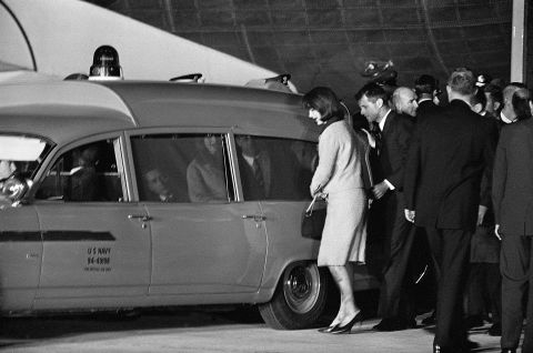 The president's brother, Attorney General Robert Kennedy, was anxious to board the plane after it arrived. Shown here with the first lady, RFK "leaped up" the airline stairs in a rush to console Mrs. Kennedy, according to historian Steven Gillon. He "pushed his way down" the aisle past President Johnson "without saying a word." Johnson "fumed that Kennedy would board the plane without even acknowledging him," Gillon wrote in "The Kennedy Assassination, 24 Hours After."