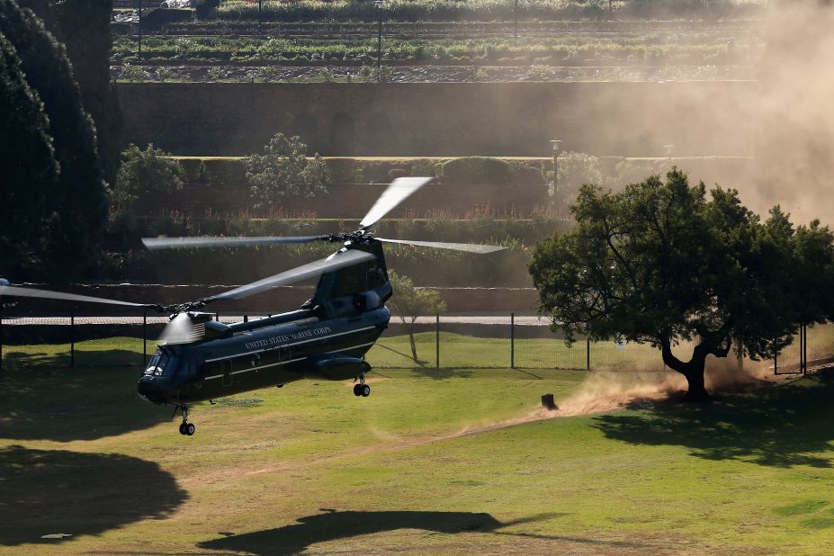 Marine One takes off as the Obamas leave the Union Buildings on June 29 in Pretoria.