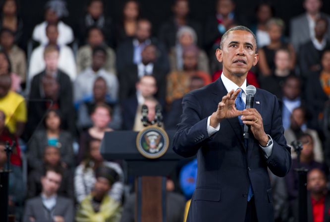 Obama answers a question during a town hall meeting at the University of Johannesburg Soweto in Johannesburg, South Africa, on June 29.