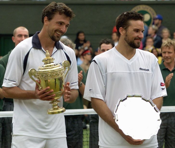 Goran Ivanisevic was all smiles after beating Patrick Rafter to claim a first Wimbledon title. The Croat had been a loser in three previous Wimbledon finals and thought he'd never end the skid. 