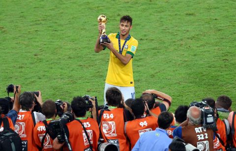 Neymar of Brazil celebrates scoring his team's second goal in its 3-0 victory over Spain in the final of the Confederations Cup.