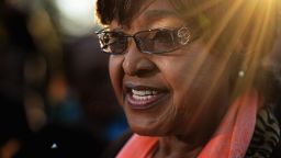 Winnie Madikizela Mandela former wife of Nelson Mandela makes a statement to the media outside their first family home in the Soweto Township on June 28, 2013 in Johannesburg, South Africa. 