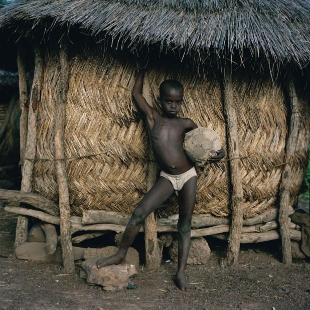 Soale proudly holds the only ball in the village of Kpenjipei, Ghana. This ball was stitched up numerous times and had to be re-inflated during matches. Hilltout said: "This ball was hanging onto life for the sake of a whole village.  It almost started to have human qualities."