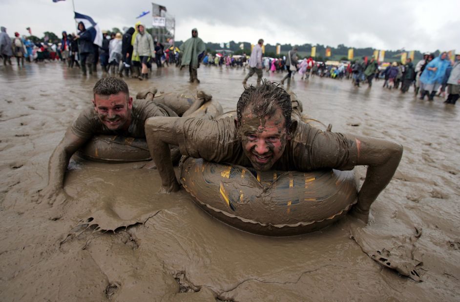 Glastonbury, the world's biggest music festival, is almost as renowned for its muddy setting as it is music. The festival is often credited with inventing "mud surfing".