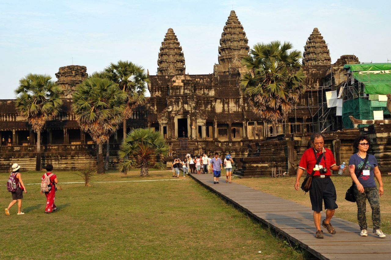 The ancient temples of Angkor Wat, also in Siem Reap, Cambodia, are the country's top tourist attraction. The complex was built in the first half of the 12th century.