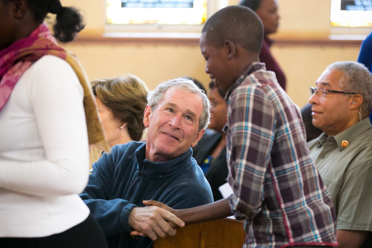 Bush visits the Cathedral of St. Theresa Catholic Church in Livingstone.