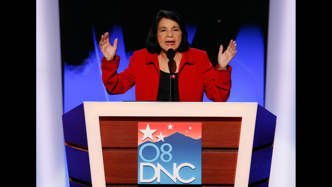Huerta nominates Sen. Hillary Clinton for U.S. president during day three of the Democratic National Convention in 2008 in Denver. Barack Obama was officially nominated as the Democratic candidate on the last day of the four-day convention.