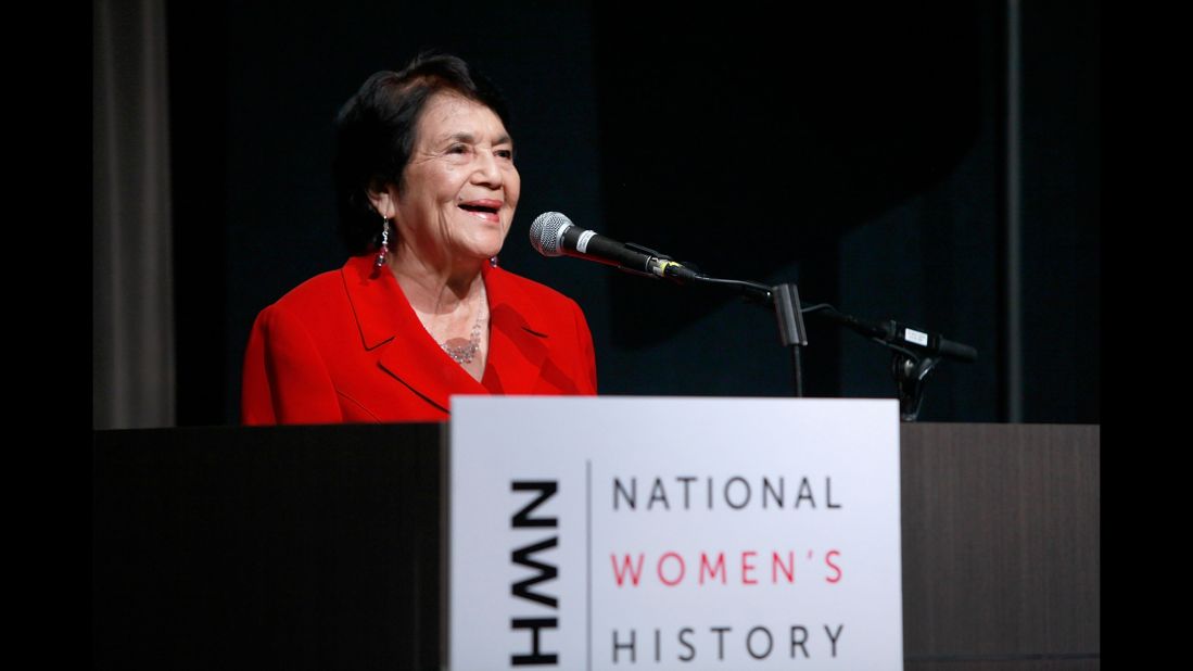 Huerta speaks at the National Women's History Museum during an event honoring Huerta and Jennifer Siebel Newson on October 25, 2012, in Los Angeles.