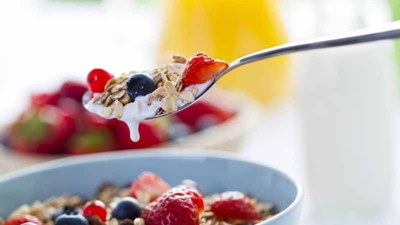 cereal with milk and fruit