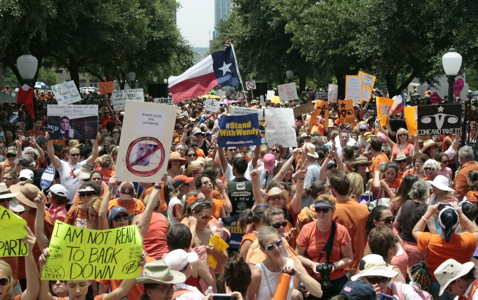 Abortion-rights demonstrators gather at the state Capitol on July 1, 2013.