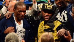 Floyd Mayweather Jr. and his father -- and trainer -- Floyd Sr. celebrate the victory over Robert Guerrero in May's WBC welterweight title bout in Las Vegas. It was the first time father and son had come together for a fight since they fell out in 2000.