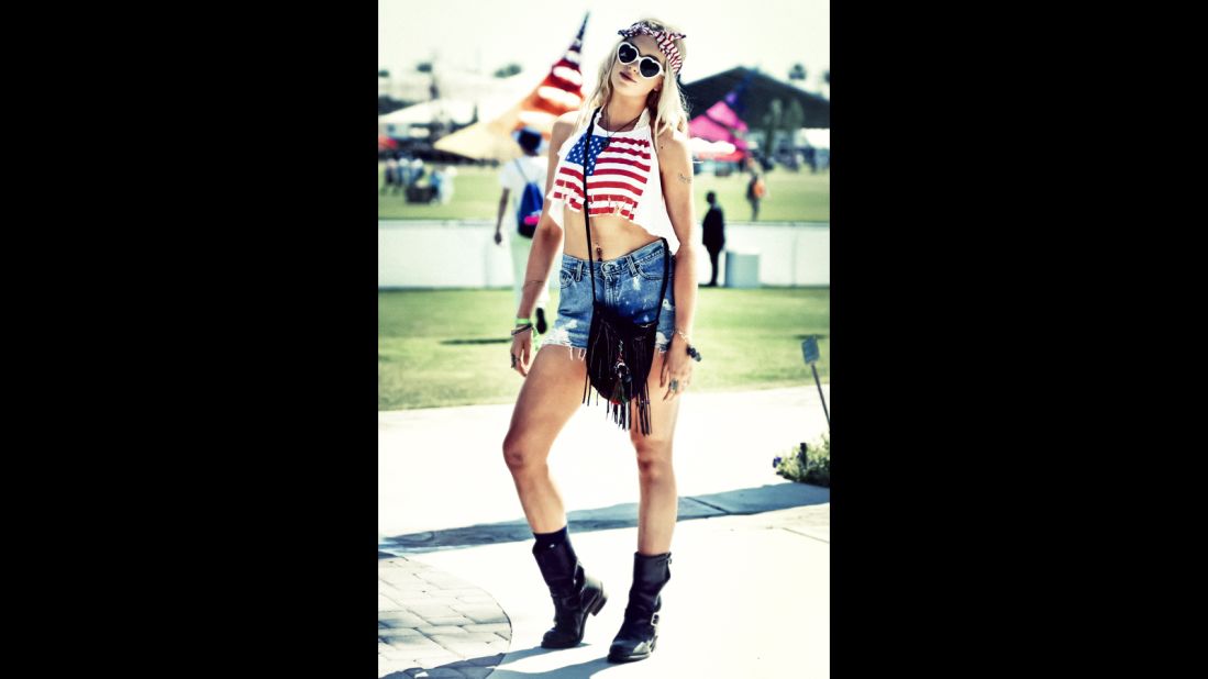 Ireland Baldwin, daughter of Alec Baldwin and Kim Basinger, gives the flag a saucy-style upgrade for the Coachella Valley Music & Arts Festival in April in Indio, California. 