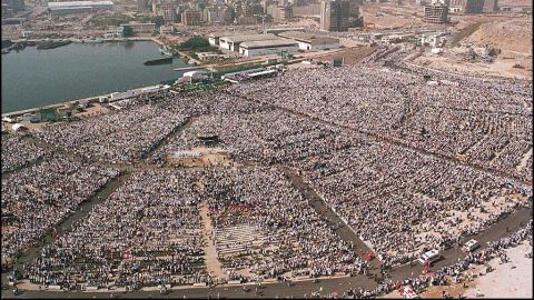 Hundreds of thousands of pilgrims attend an open-air Mass celebrated by Pope John Paul II in Beirut, Lebanon, in May 1997. The pontiff drew vast crowds as he crisscrossed the globe.