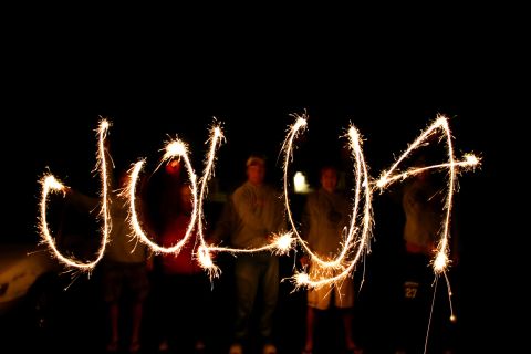 Tyler Knott took this photo on July 4, 2009, of family and friends light painting "July 4" in Helena, Montana. He says despite the challenges -- each sparkler-holder had to <a href="http://ireport.cnn.com/docs/DOC-996398">draw a letter backwards</a> -- they nailed the photo on the first try.