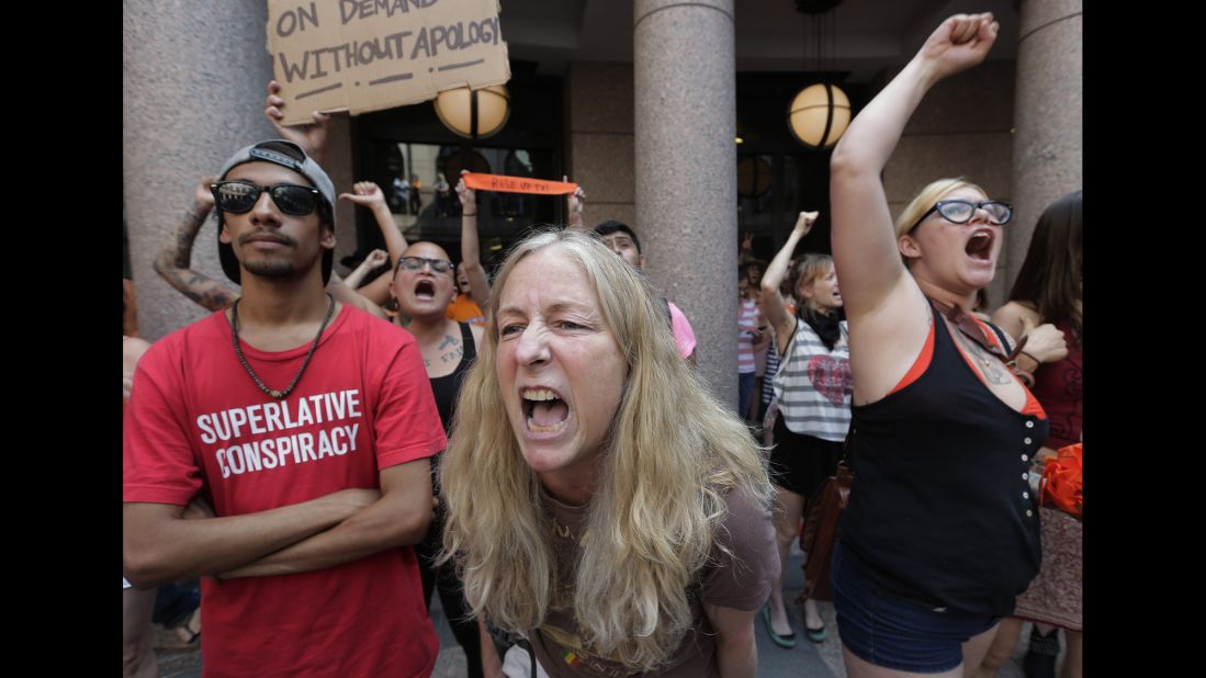 Opponents of an abortion bill yell outside the Capitol in July 2013.