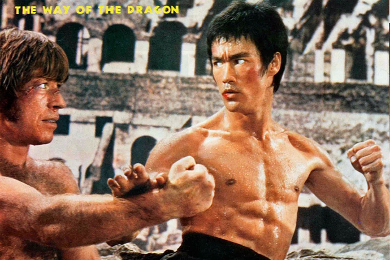 Bruce Lee in "The Way of the Dragon" with American actor, Chuck Norris.
