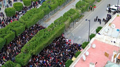 The opposition immediately took to the streets following Belaid's death. Here, supporters gather on Habib Bourguiba Avenue, the main thoroughfare in Tunis, in March. 