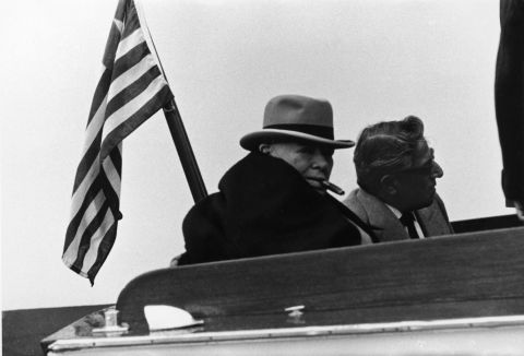 It wasn't just screen sirens schmoozing on board. British Prime Minister Winston Churchill (pictured) also met U.S. President John F Kennedy for the first time on the yacht.