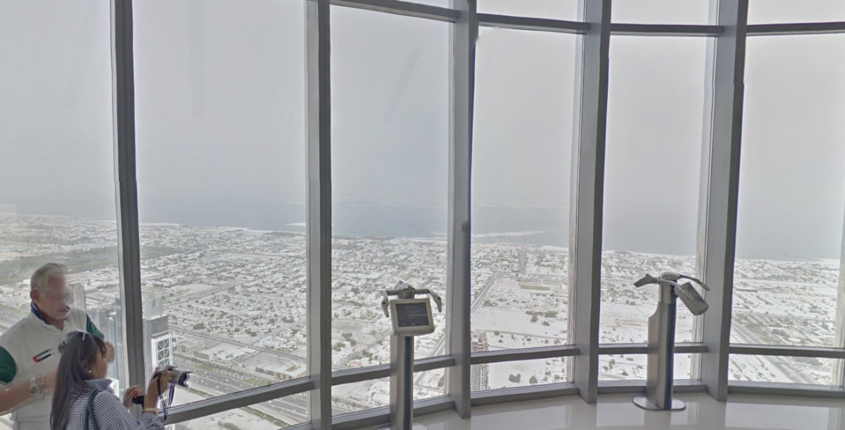 Street View uses face detection technology to blur people's faces, such as those of this couple on the 124th floor. Google admits that in some cases its technology has accidentally blurred the faces of horses and even statues.