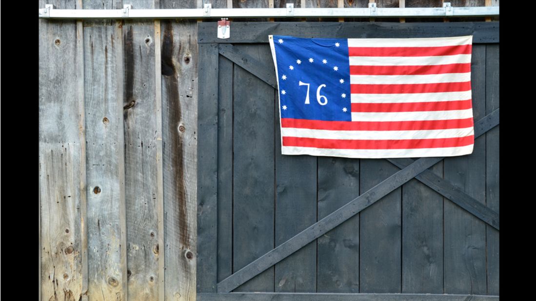 A commemorative 1776 flag -- Woodstock, Virginia.  The town was established 1761.  Its charter was sponsored by George Washington in Virginia's House of Burgesses.  Its courthouse was designed by Thomas Jefferson. 