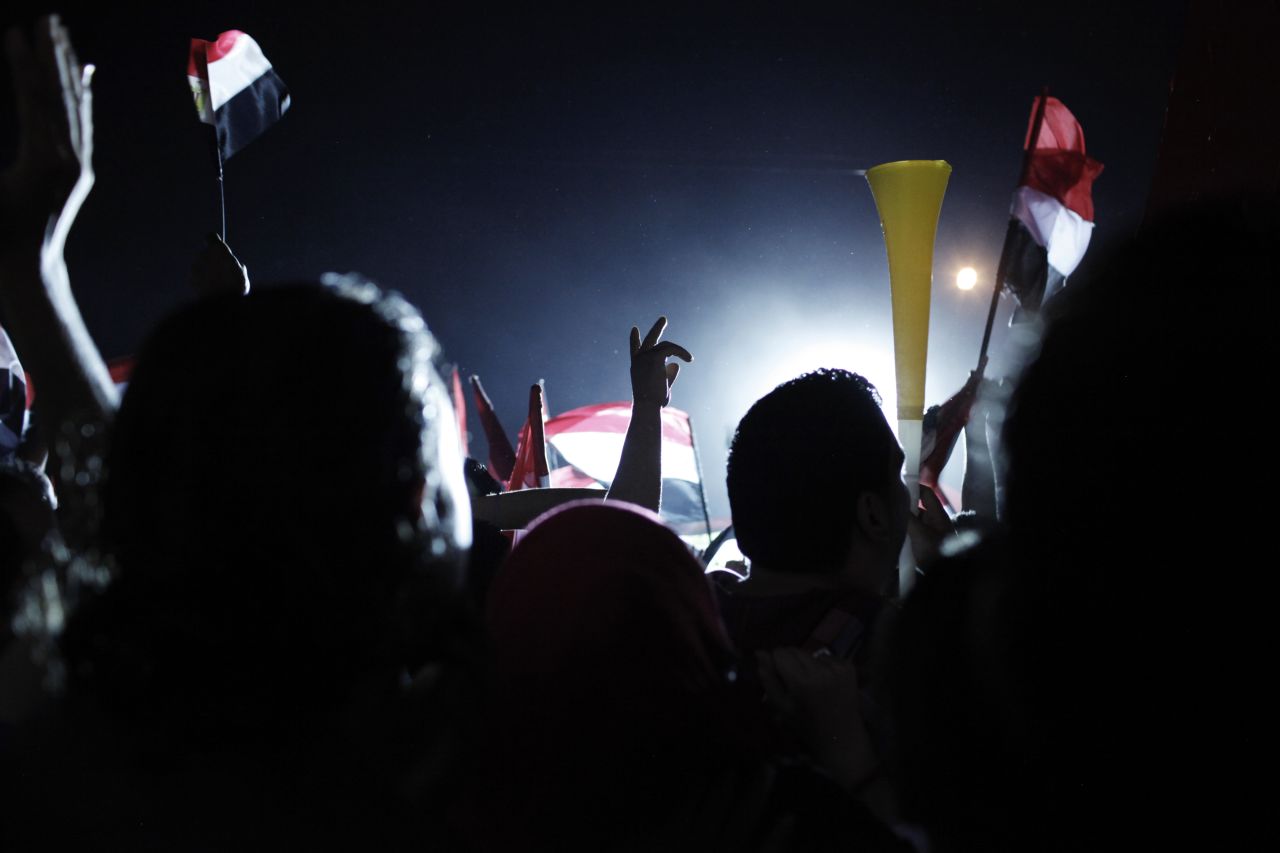 Protesters in Tahrir Square celebrate the news that Morsy was ousted on July 3.