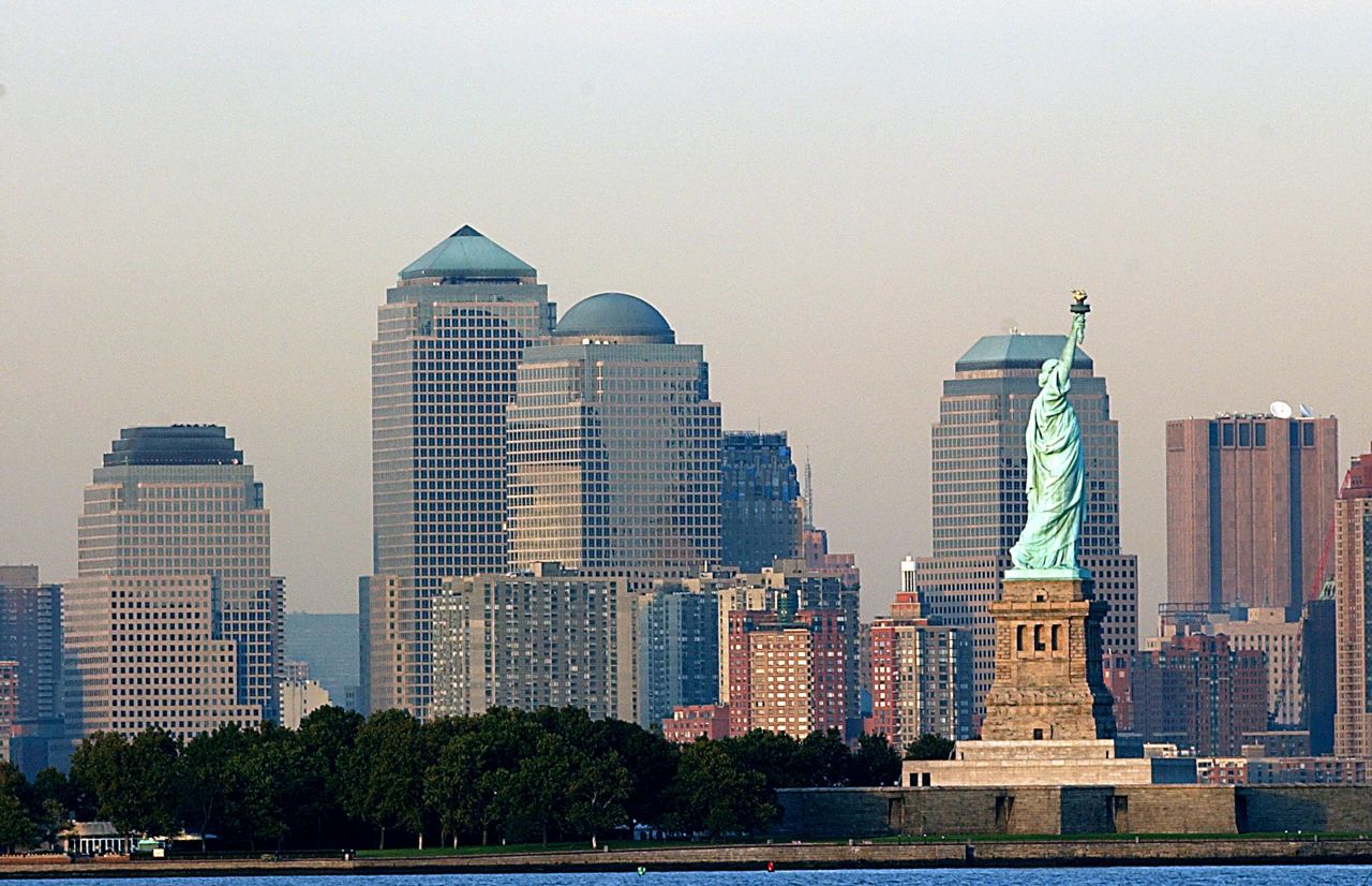The New York City skyline, as seen from Bayonne, New Jersey, in October 2001.