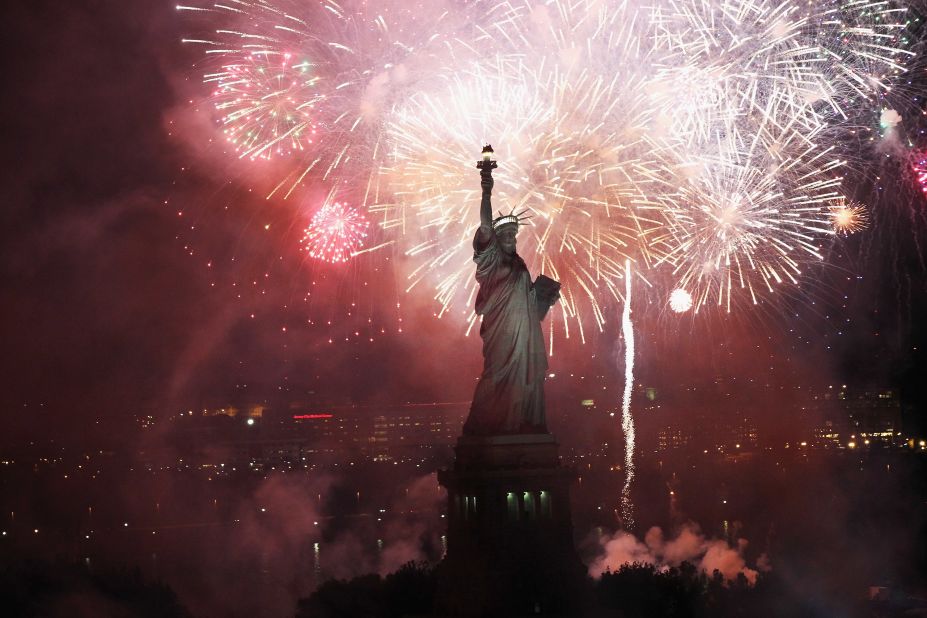 Fireworks explode over the Statue of Liberty  on October 28, 2011, the anniversary of its dedication.