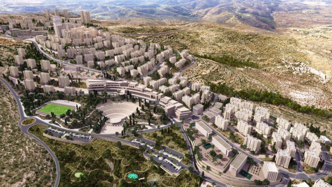 The $1 billion Rawabi development sits high in the hills in the West Bank. The vision for the finished project includes homes for 40,000 residents.